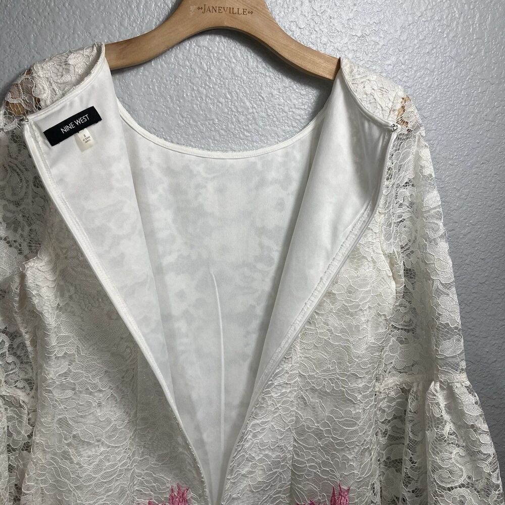 Ivory White Floral Lace Dress Womens  8 Embroidered Bell Sleeve Wedding Easter - Picture 10 of 12
